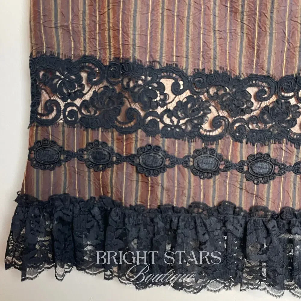Rare Brown Stripe Lace Trim Pencil Skirt ASO Lorelai Gilmore Girls Vintage Y2K